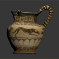 Ancient Pottery Sculpture With Lid Yellow Black Geometric Patterns And Animal Motifs