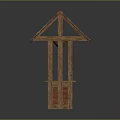 Three Wooden Market Stalls With Red Thatched And Flat Roof Structures