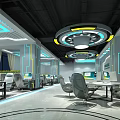 Modern Internet Cafe Interior Design Featuring LED Lighting Gaming Stations And Comfortable Seating 3d model
