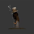Mystical Totem Character With Old Hat Holding Large Key And Eye Patterns On Circular Base