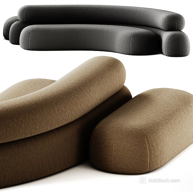 Modern Multi-seat Sofa with Curved Upholstered Design in Brown and Gray 3d model 
