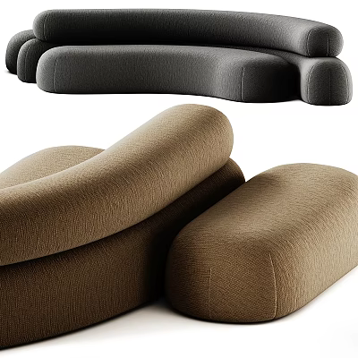 Modern Multi-seat Sofa with Curved Upholstered Design in Brown and Gray 3d model