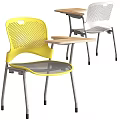 Ergonomic Yellow Mesh Office Chair With Attached Small Desk And Metal Legs Design