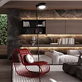 Elegant Modern Living Room Interior With Beige Sofa Marble Accent Wall And Bookshelves