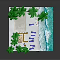 Tropical Beach Terrain With Sandy Shore Palm Trees And Deck Chairs