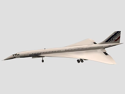 Supersonic White Passenger Jet With Triangular Wings And Red Blue Tail Stripes In Flight 3d model