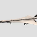 Supersonic White Passenger Jet With Triangular Wings And Red Blue Tail Stripes In Flight