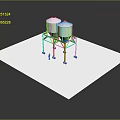 Industrial White Storage Tanks With Blue Metal Frame Mounted On White Platform