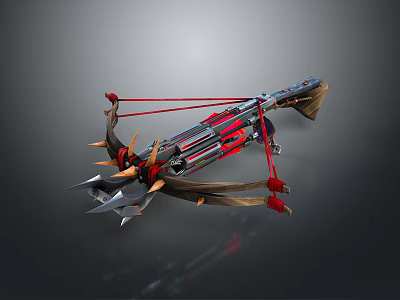 Decorative Mechanical Crossbow With Red Black Design And Metal Spiked Components 3d model