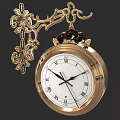 Elegant Golden Ornate Wall Clock With Roman Numerals And Decorative Bracket