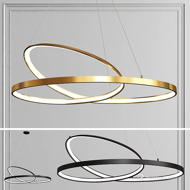 Modern Circular Ring Pendant Lights With Gold Black Finish And LED Lighting 3d model 