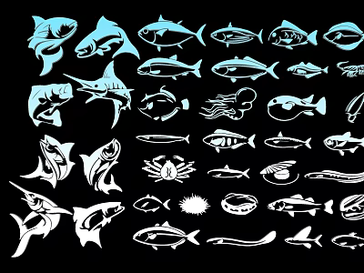 Colorful Marine Life Hanging Decorations With Fish Shark Squid Crab Starfish Silhouettes 3d model