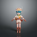 Anime Style Character With Blue Hair White Hat And Brown Boots Standing