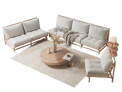 Quiet Style Sofa Tea Table Combination Outdoor Sofa Cream Style Sofa Coffee Table Side Table 3d model