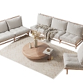 Quiet Style Sofa Tea Table Combination Outdoor Sofa Cream Style Sofa Coffee Table Side Table 3d model