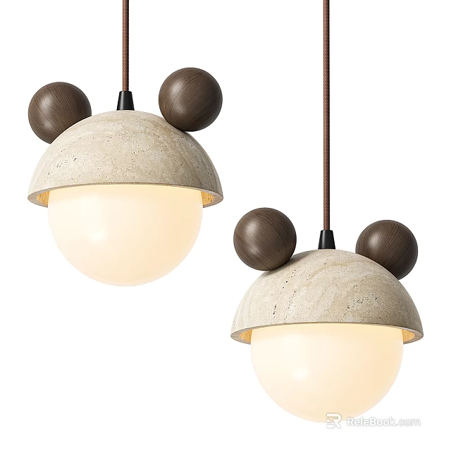 Modern Pendant Lights With Wooden Round Accents Light Colored Top Shades And White Spherical Bodies 3d model 