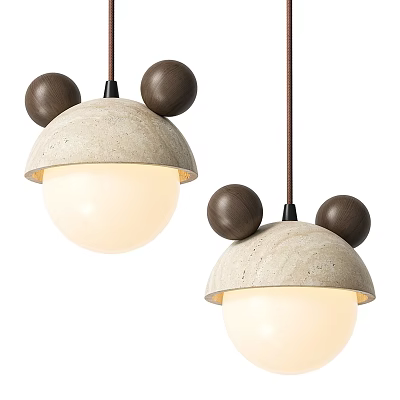 Modern Pendant Lights With Wooden Round Accents Light Colored Top Shades And White Spherical Bodies 3d model
