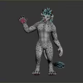 Mythical Fantasy Creature With Teal Mane White Spotted Body Holding Pink Gem
