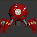 Red Spherical Robot Game Movie Character Featuring Mechanical Yellow Striped Legs