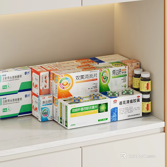 Multiple Medical Devices And Disinfectant Gel Packages Stacked On White Countertop 3d model 