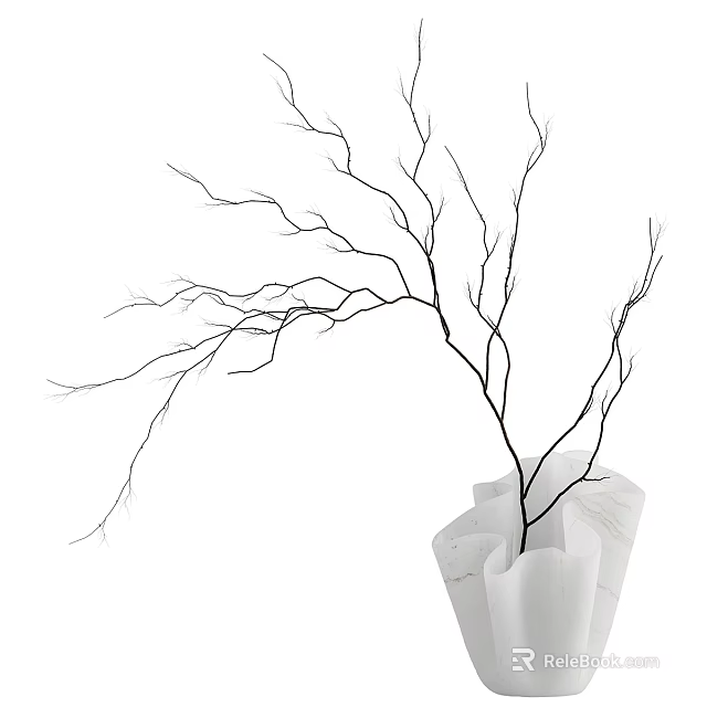 White Irregular Vase Holding Black Slender Branches Modern Minimalist Interior Decor 3d model 