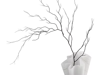 White Irregular Vase Holding Black Slender Branches Modern Minimalist Interior Decor 3d model