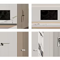 Modern TV Wall Interior Design With Wooden Cabinets Marble Accents And Decorative Plants