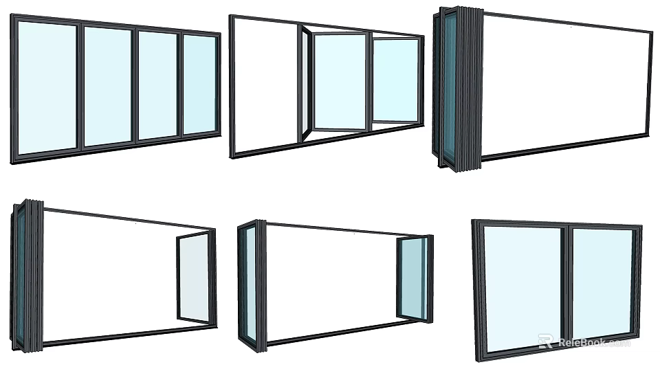 Folding Door Structural Design Displaying Various Open and Closed Positions 3d model