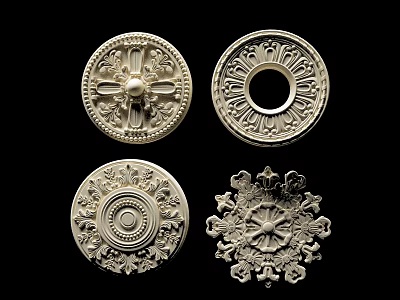 Intricate Carved Decorative Items With Circular And Star Shaped Patterns 3d model