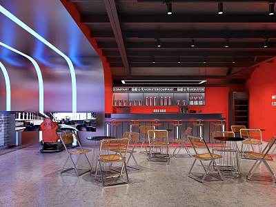 Modern Café Interior Design With Open Layout Bar Counter And Comfortable Seating Furniture 3d model