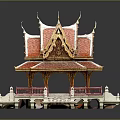 Exquisite Traditional Thai Architecture Showcasing Red Roof Golden Decorations White Base Pink Railings And Steps