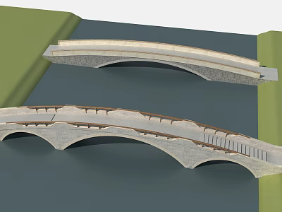 Stone Arch Bridge With Multiple Arches And Railings Spanning Over Water 3d model