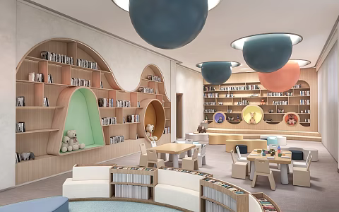 Kindergarten Classroom Children's Desk and Chair Children's Furniture Children's Activity Space 3d model