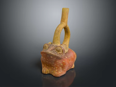 Traditional Frog Shaped Pottery With Curved Handle And Reddish Brown Spots 3d model
