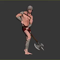 Muscular Armored Warrior Holding Battle Axe With Helmet In Standing Pose