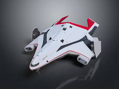 Futuristic White Red Black Aircraft With Sleek Streamlined Body And Multiple Engines 3d model
