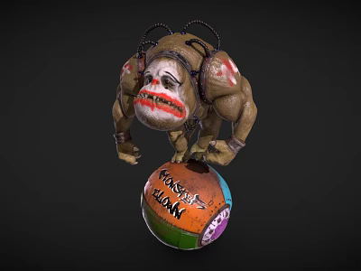 Clown Faced Monster Creature With Red Markings On Colorful Knuckle Ball 3d model