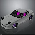 White Modified Sports Car With Pink Interior And Purple Custom Wheels