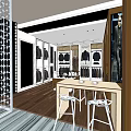 Elegant Clothing Store Interior With Marble Reception Desk Clothing Displays And Mannequins