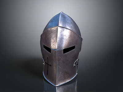 Medieval Knight Weapon Helmet With Metal Construction Pointed Top And Cross 3d model