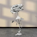 Floral Art Installation With Pink Rose Metal Frame And Shadow Effects On Wall Background