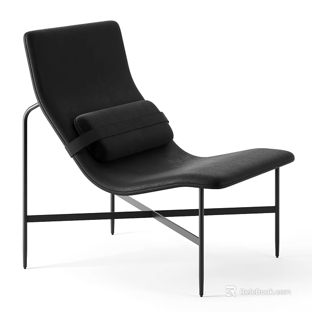 Black Leather Lounge Chair With Modern Minimalist Metal Frame Design 3d model 