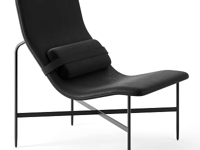 Black Leather Lounge Chair With Modern Minimalist Metal Frame Design 3d model