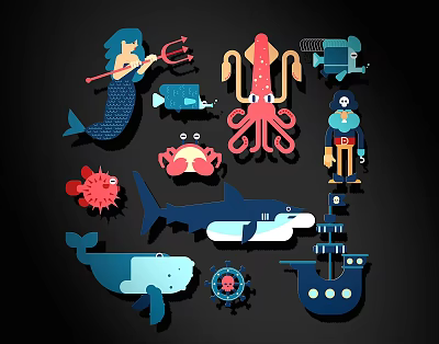 Modern Silhouette Cartoon Sea Life Silhouette 3d model