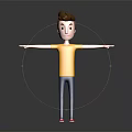 Stylized 3D Character Featuring Brown Hair Yellow T-Shirt Blue Pants Red Shoes And Arms Outstretched