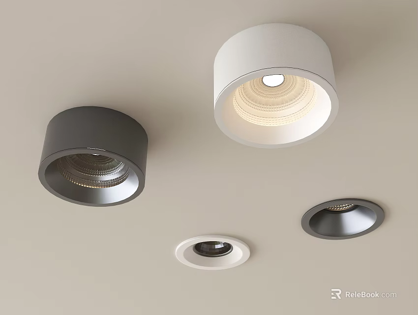 Modern Ceiling Mounted Downlights And Spotlights In White And Gray Styles 3d model 
