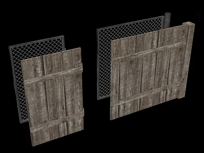 Rustic Garden Decor Elements with Wooden Panels and Metal Mesh Fence 3d model