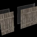 Rustic Garden Decor Elements with Wooden Panels and Metal Mesh Fence