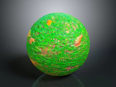 Plant Covered Green Sphere With Natural Texture And Orange Accents 3d model