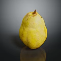 Single Fresh Ripe Yellow Pear on Black Surface with Smooth Skin and Reflection